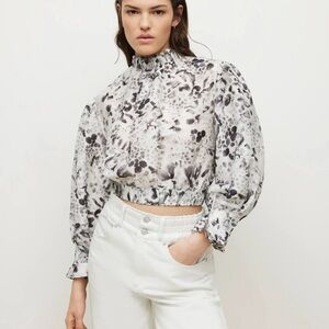 All Saints Grey Luna Waktu Linen & Silk Top